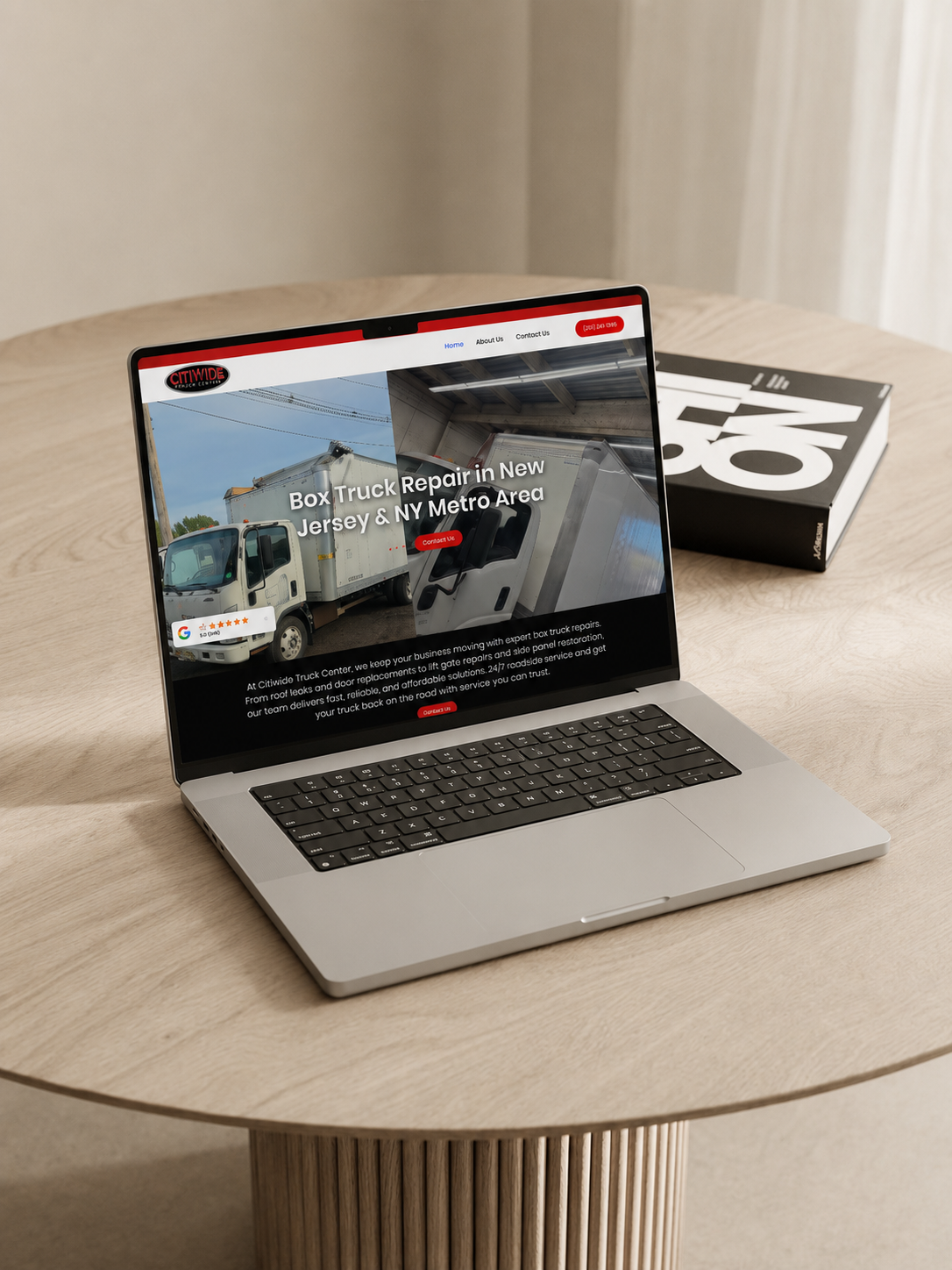 Sitio web de Citiwide Truck Center mostrado en una laptop
